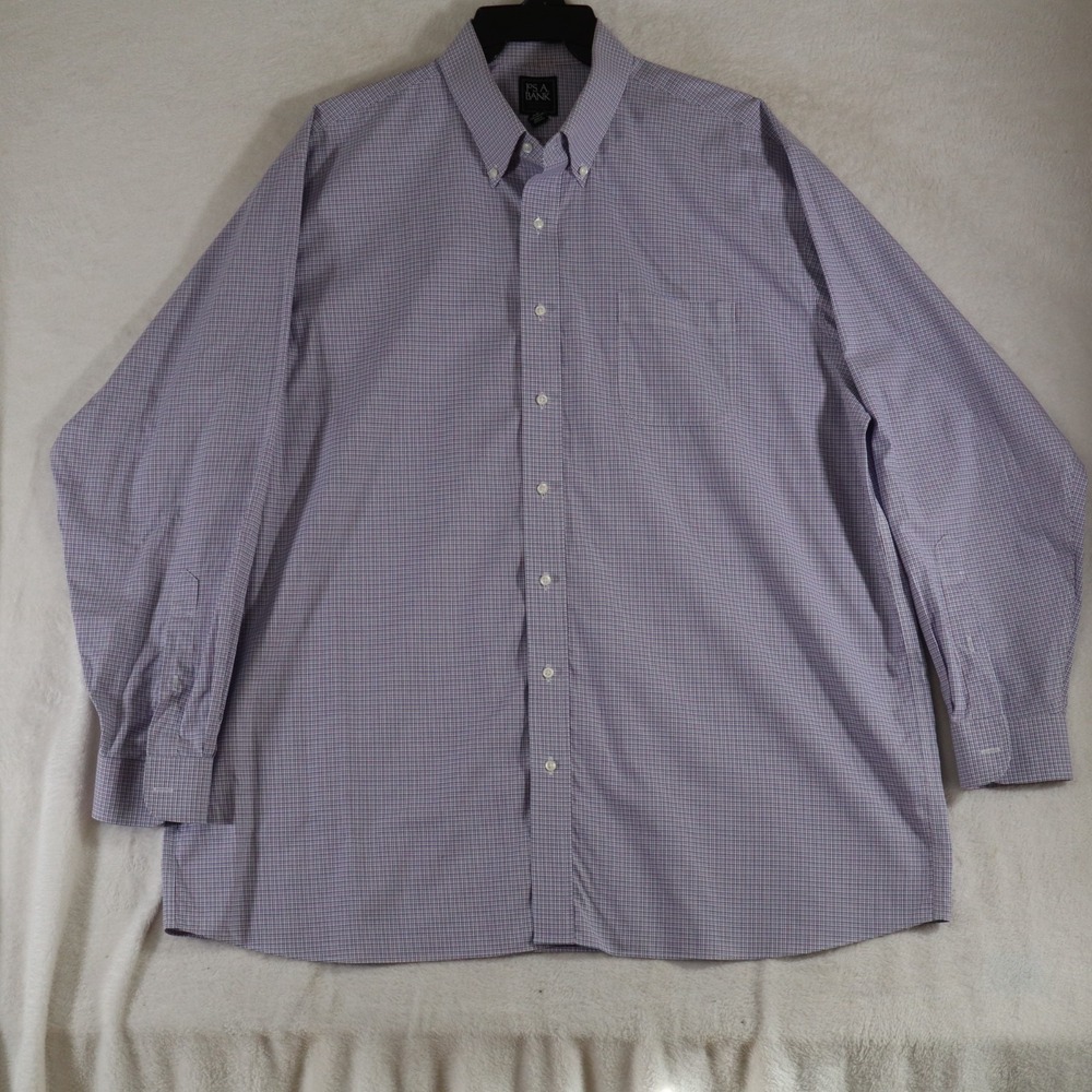 Jos A Bank Traveler Men's 18-36 Blue Red White Check Dress Shirt Cotton
